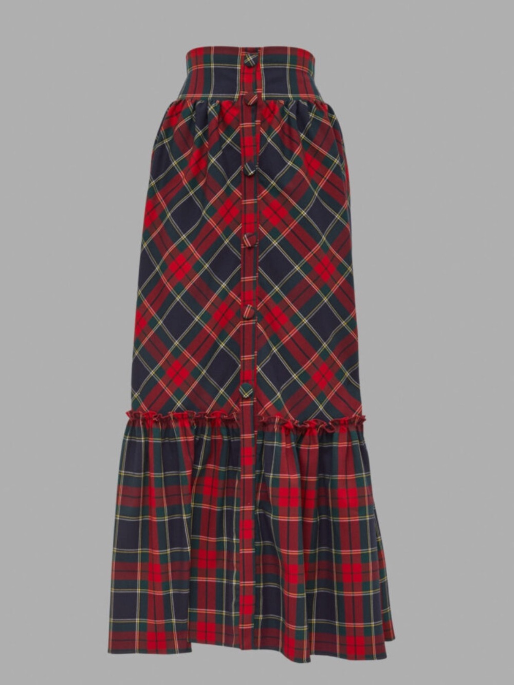 Tartan Plaid Tiered Maxi Skirt in Red and Green